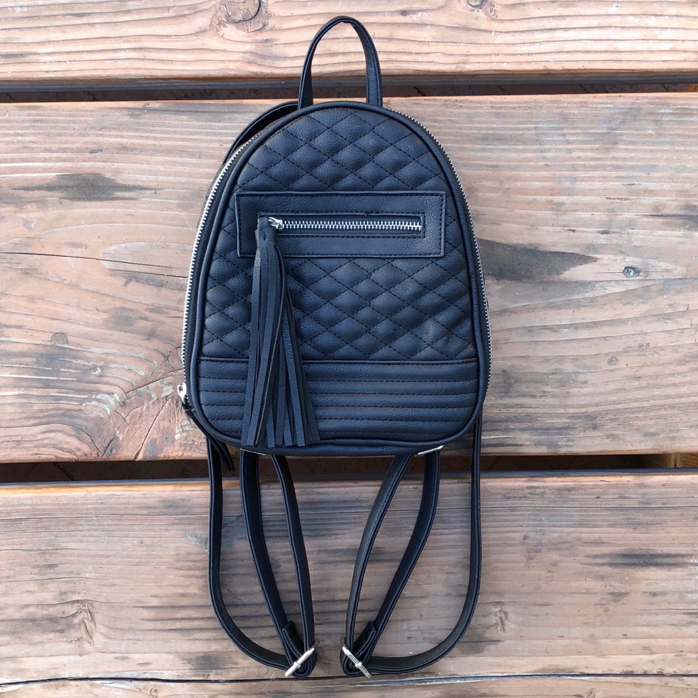 Black Faux Leather Mini Backpack